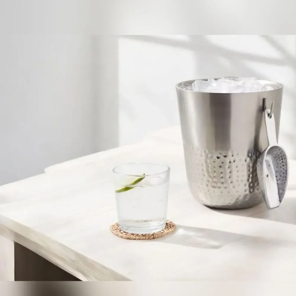 Hammered Metal Ice Bucket with Ice Scoop - Threshold Double Wall Man Cave Bar
